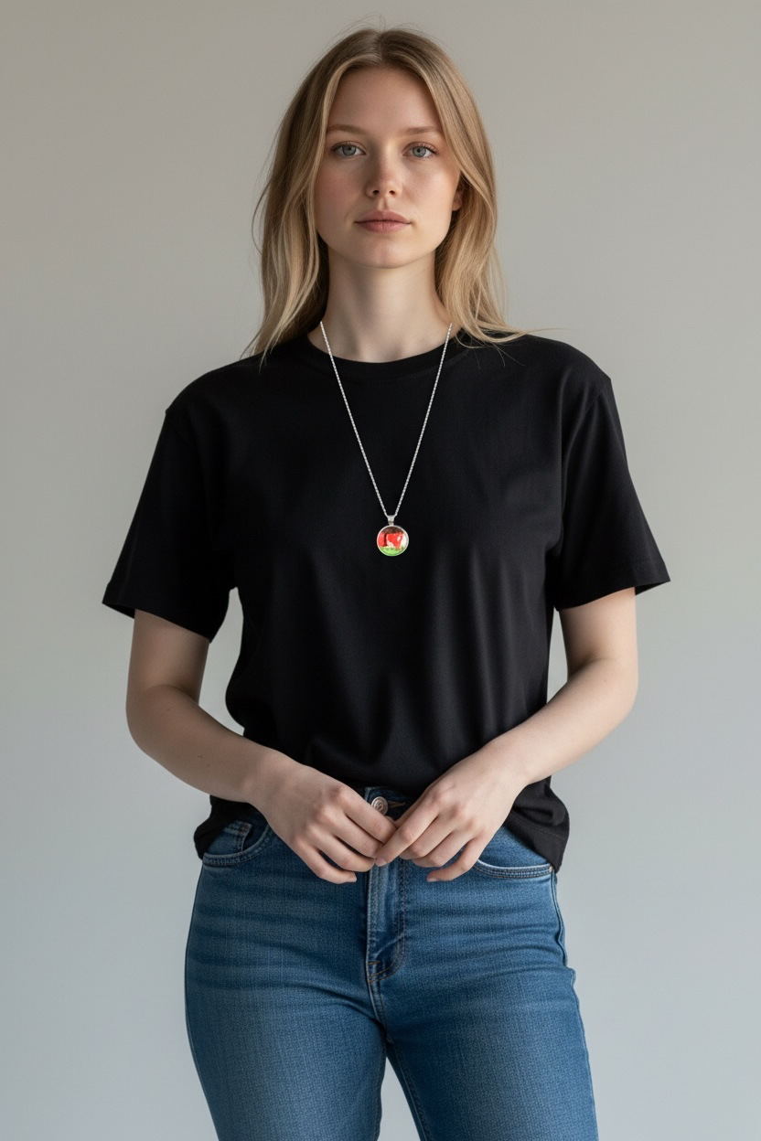 I Love Palestine Pendant Necklace-Silver Tone|Zarafshan by Zebaniyat